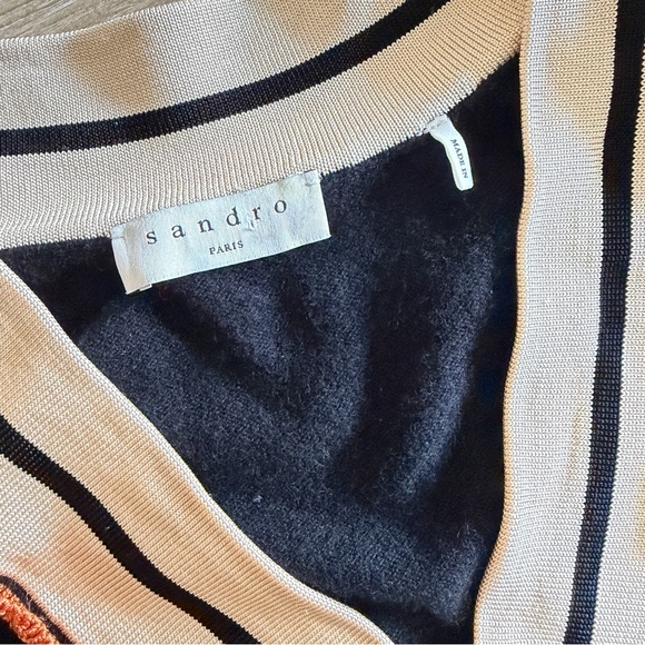 Sandro Paris Colle Sweater Wool Cashmere Black V-neck women’s size 2 - Picture 7 of 11